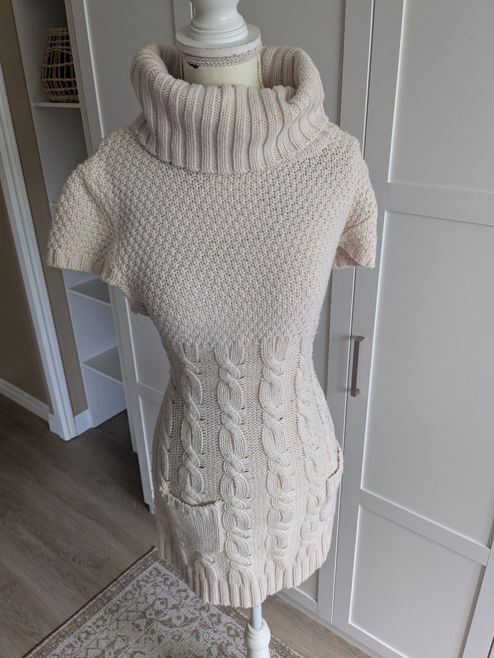 Dex Cream Cable Knit Turtleneck Sweater Dress